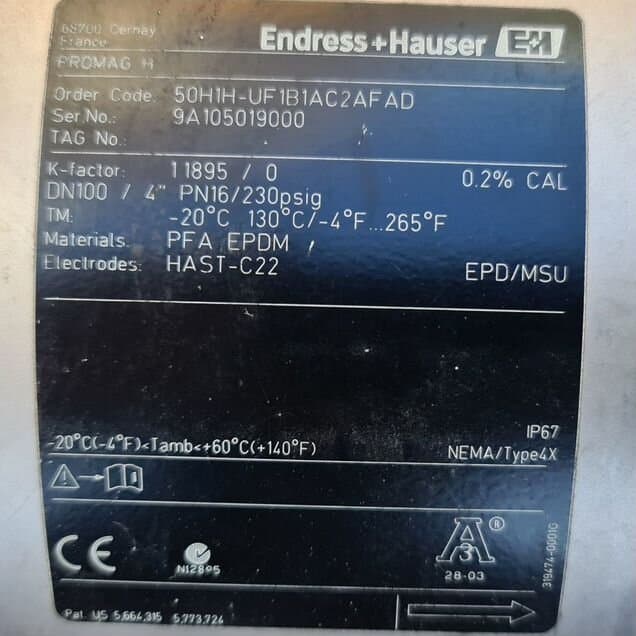 Расходомер гигиенический DN100 Endress+H Promag 50