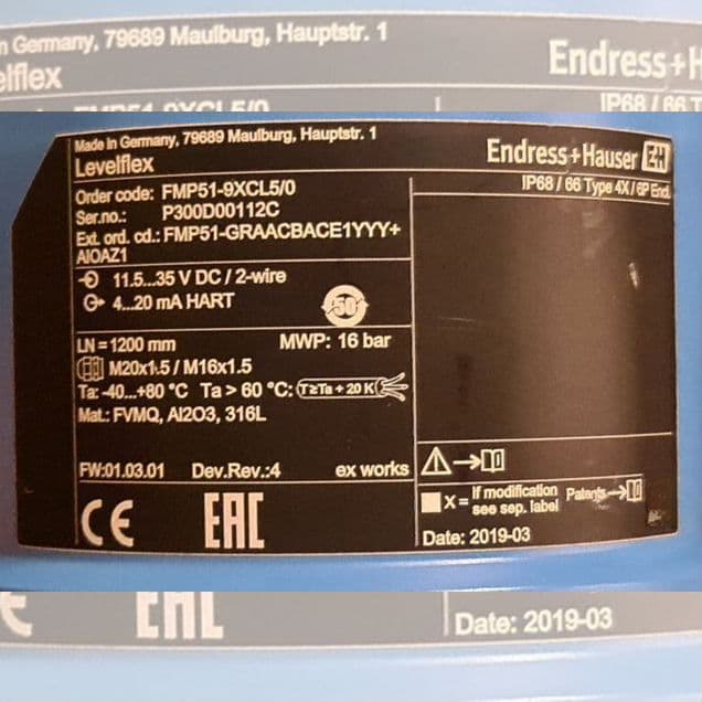 Датчики уровня тросовые Endress+Hauser до 130 град