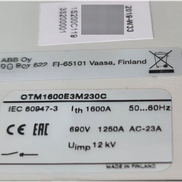 Выключатель-разъед 1600А с моторным приводом ABB